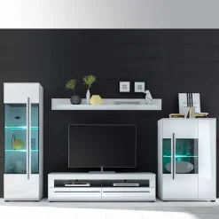 Wohnzimmer Schrankwand Eila in Hochglanz Weiß (vierteilig)