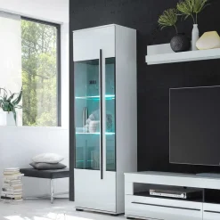 Wohnzimmer Schrankwand Eila in Hochglanz Weiß (vierteilig)