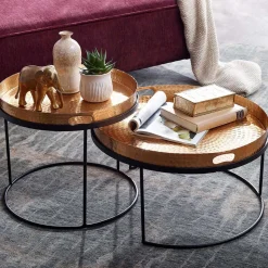 Wohnzimmer Tablett-Tische in Gold - Viborg (zweiteilig)