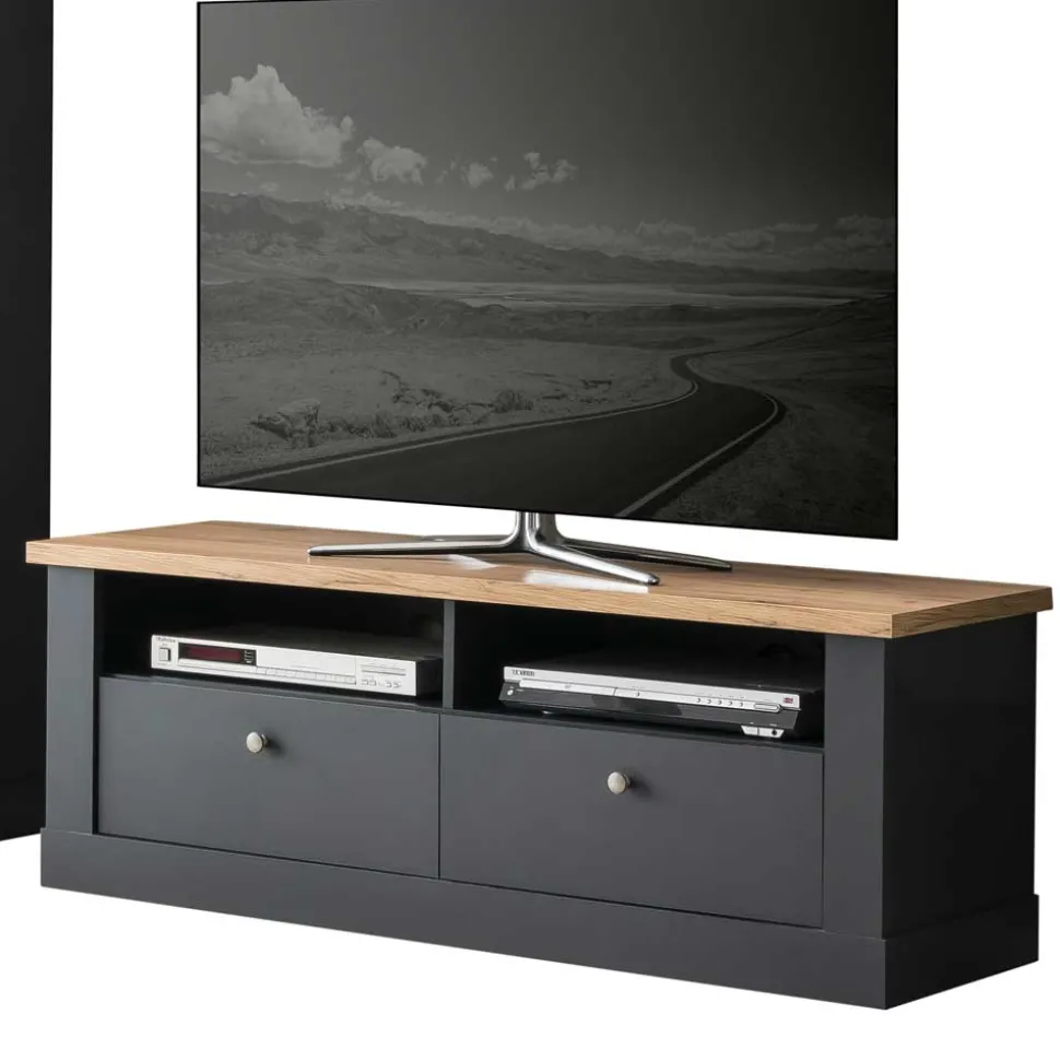 Wohnzimmer TV Wohnwand in Grau mit Wildeiche - Lionel (vierteilig)