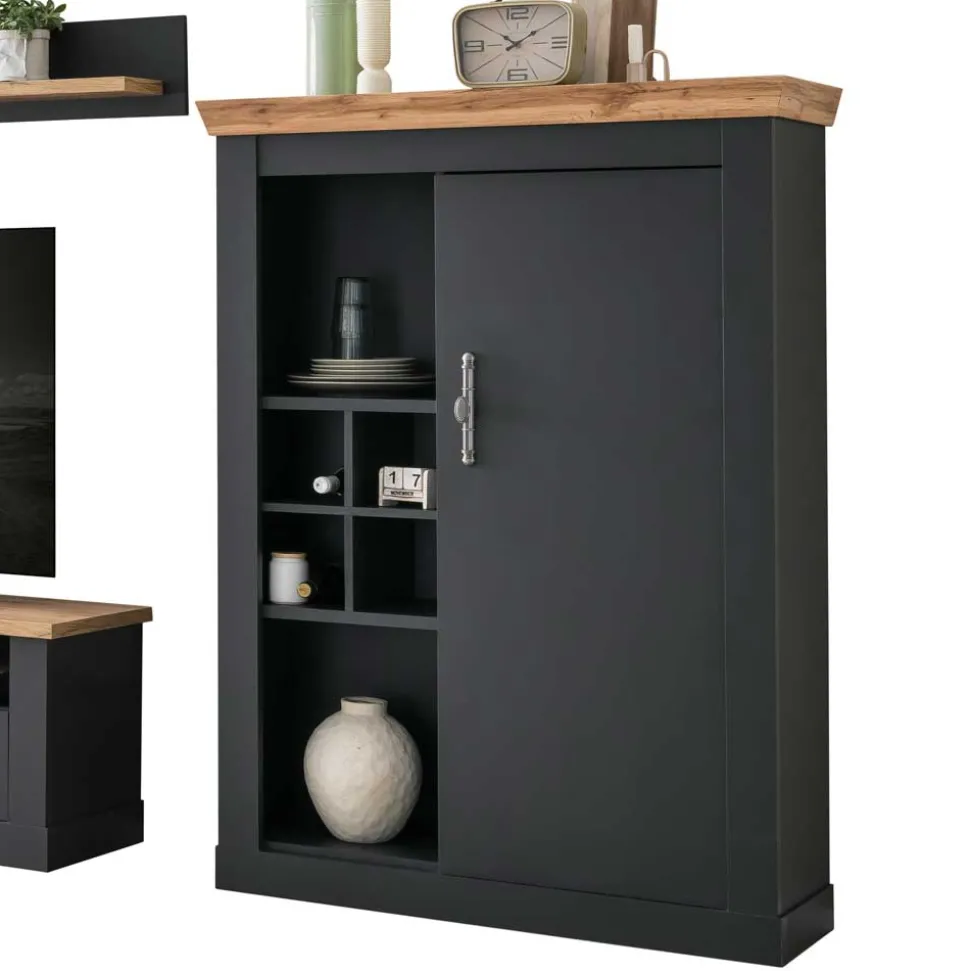 Wohnzimmer TV Wohnwand in Grau mit Wildeiche - Lionel (vierteilig)