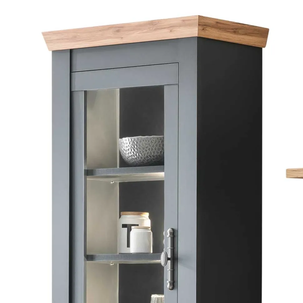 Wohnzimmer TV Wohnwand in Grau mit Wildeiche - Lionel (vierteilig)