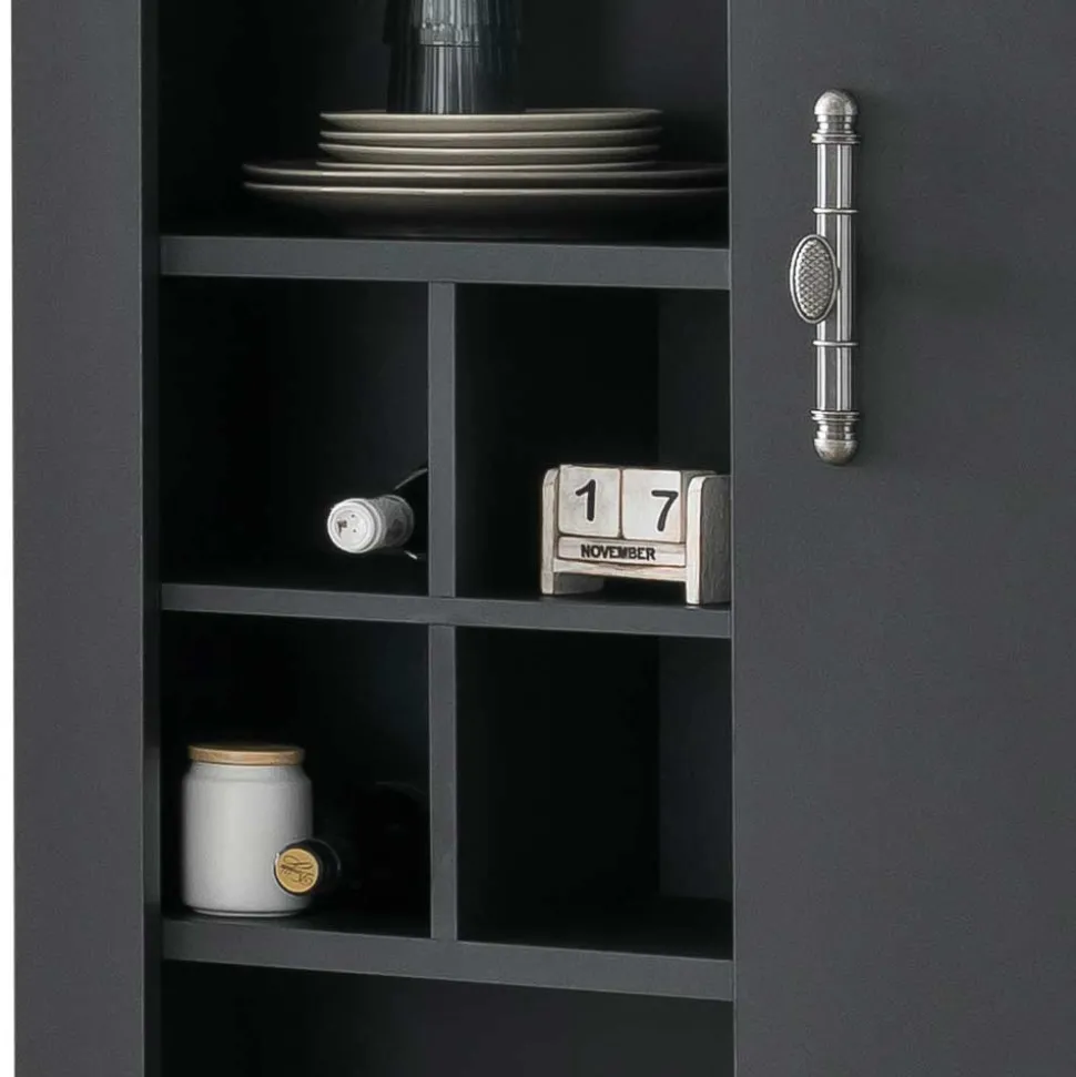 Wohnzimmer TV Wohnwand in Grau mit Wildeiche - Lionel (vierteilig)