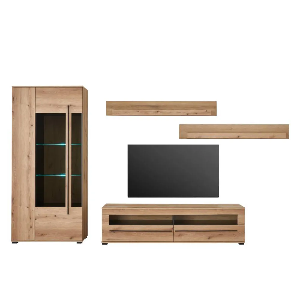 Wohnzimmer TV-Möbel-Set in Eiche - Brocus (vierteilig)