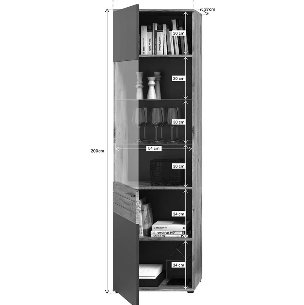 Wohnzimmer Vitrinenschrank in der Größe 57x200x37 cm - Lucios