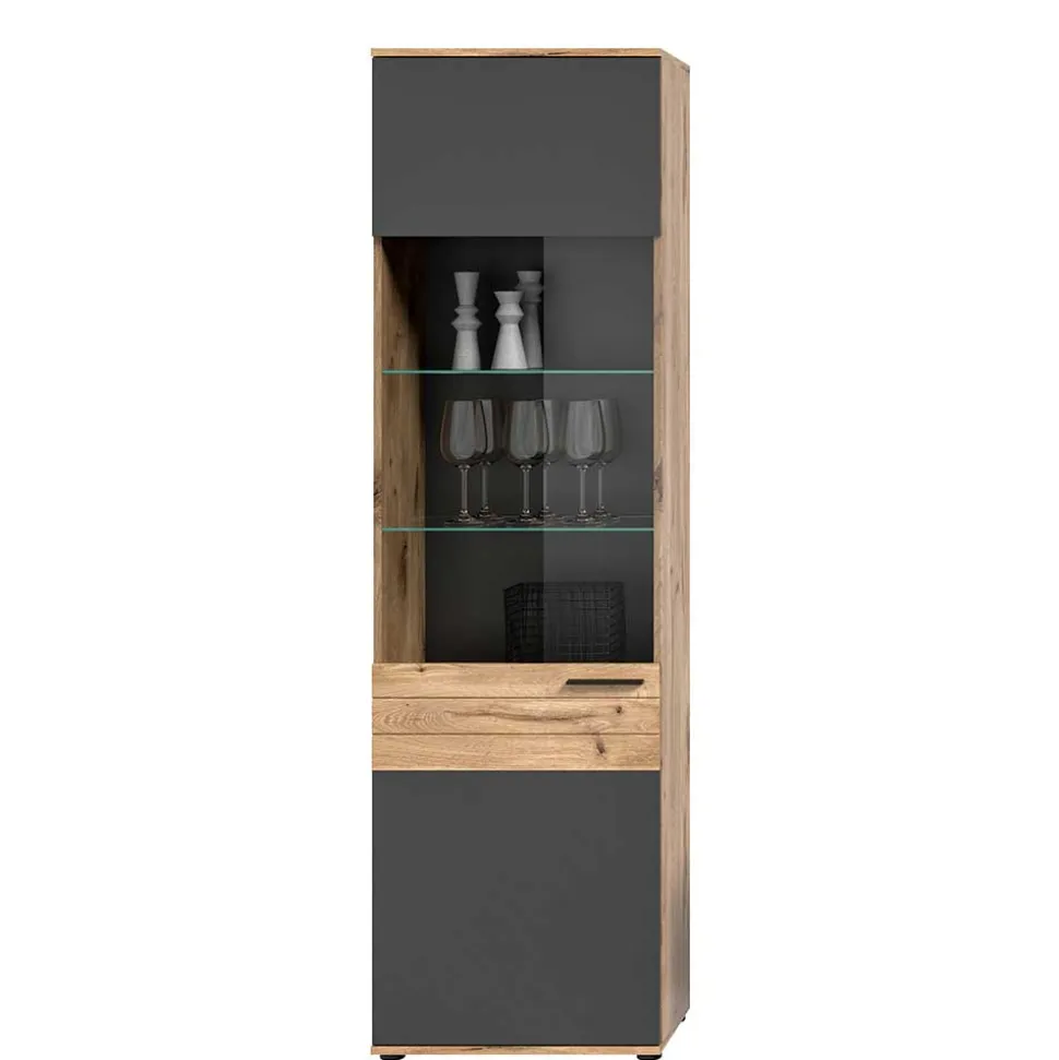 Wohnzimmer Vitrinenschrank in der Größe 57x200x37 cm - Lucios