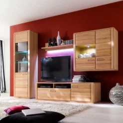 Wohnzimmer Wohnwand Athias aus Kernbuche (vierteilig)