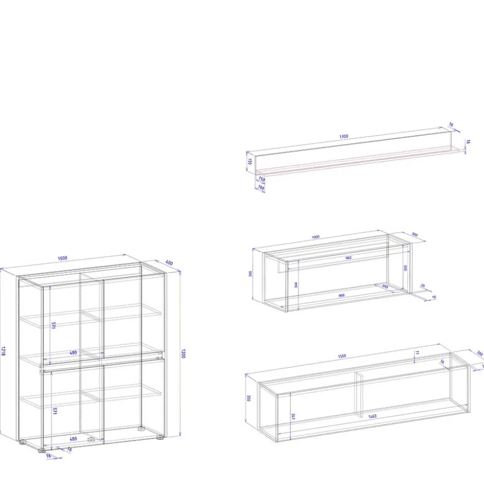 Wohnzimmer Wohnwandmöbel Kombi - Ahilav (vierteilig)