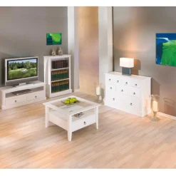 Wohnzimmermöbel Set Rosanna in Weiß (vierteilig)