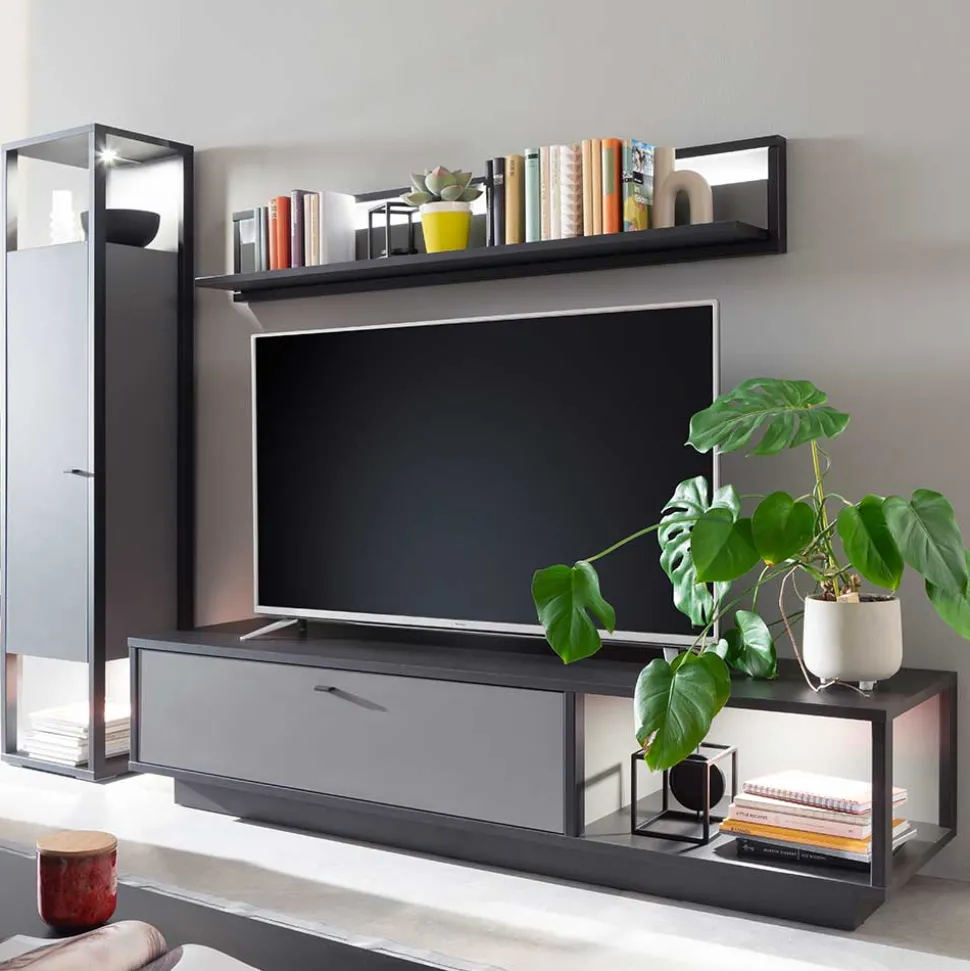 Wohnzimmermöbel TV Wand in Grau - Ridona (dreiteilig)