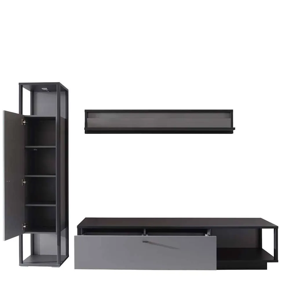 Wohnzimmermöbel TV Wand in Grau - Ridona (dreiteilig)