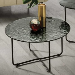 Wohnzimmertisch mit runder Strukturglas Platte - Borey