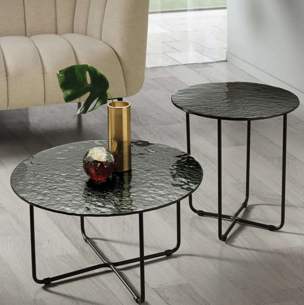 Wohnzimmertisch mit runder Strukturglas Platte - Borey