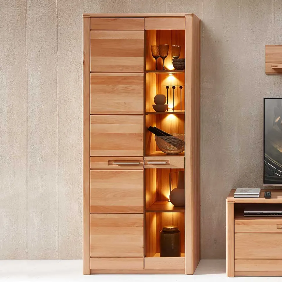 Wohnzimmervitrine aus Kernbuche mit LED - Amyonta