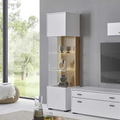 Wohnzimmer-Vitrine in Weiß und Wildeiche - Nenaloro