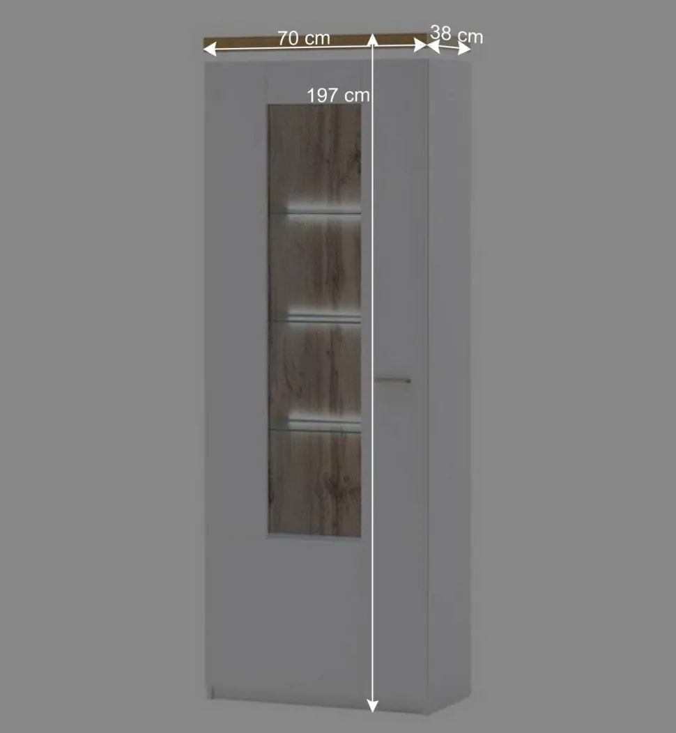 Wohnzimmervitrine in Weiß & Dekor Wildeiche - Caldri