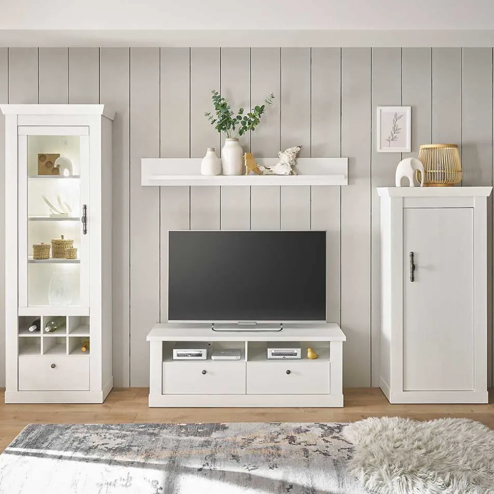 Wohnzimmerwohnwand in weißer Holzoptik Pinie - Liancos (vierteilig)