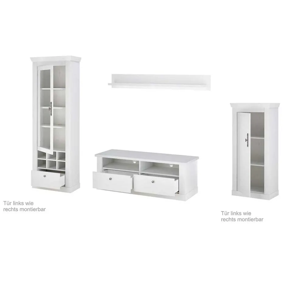 Wohnzimmerwohnwand in weißer Holzoptik Pinie - Liancos (vierteilig)