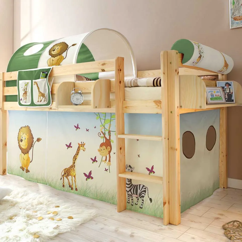 90x200 Afrika Tiere Hochbett mit Nackenrolle - Fakt