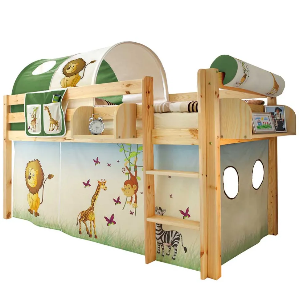 90x200 Afrika Tiere Hochbett mit Nackenrolle - Fakt