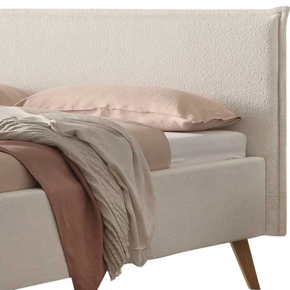 140x200 Bett mit Boucle Bezug in Creme - Leya