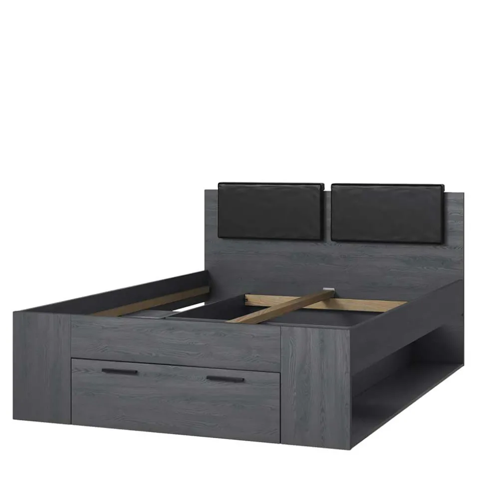 140x200 Bett mit Stauraum in Eiche Grau - Carika