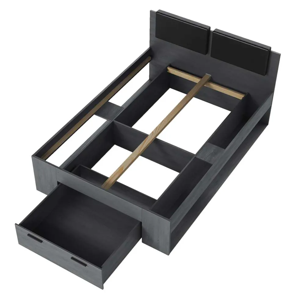 140x200 Bett mit Stauraum in Eiche Grau - Carika