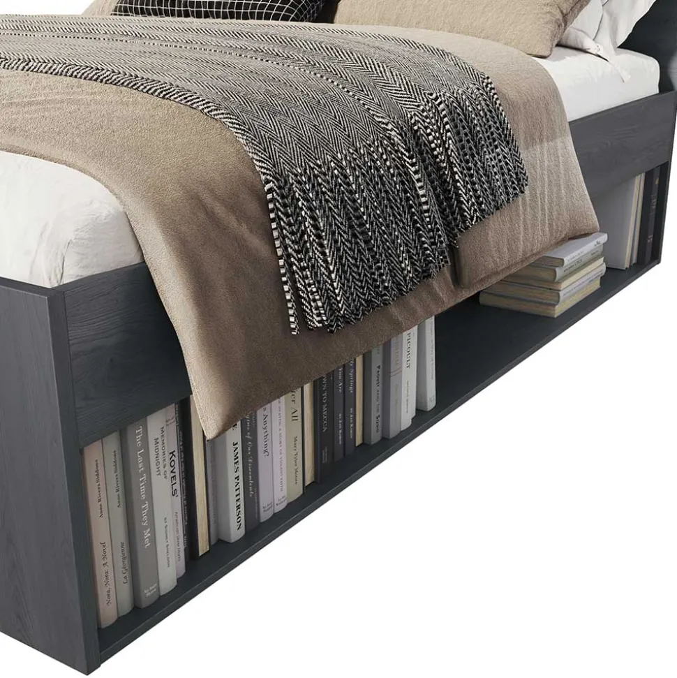 140x200 Bett mit Stauraum in Eiche Grau - Carika