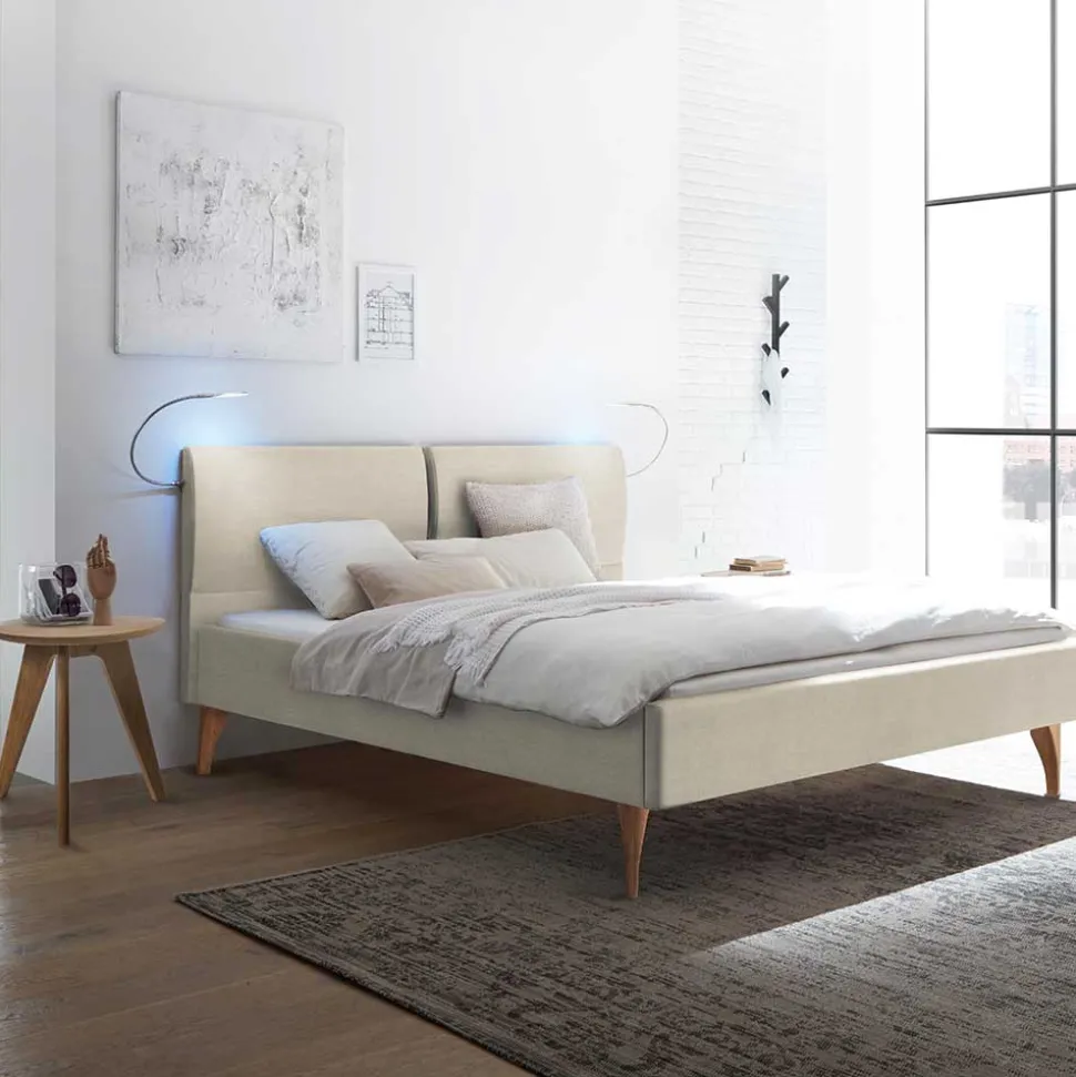 140x200 Bettgestell gepolstert in Beige - Duarto