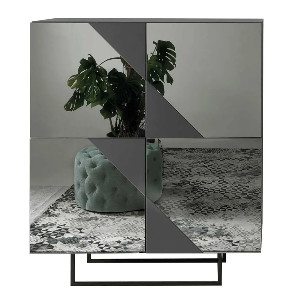 120x140 cm Highboard mit Spiegelglas in Rauchgrau - Razepta