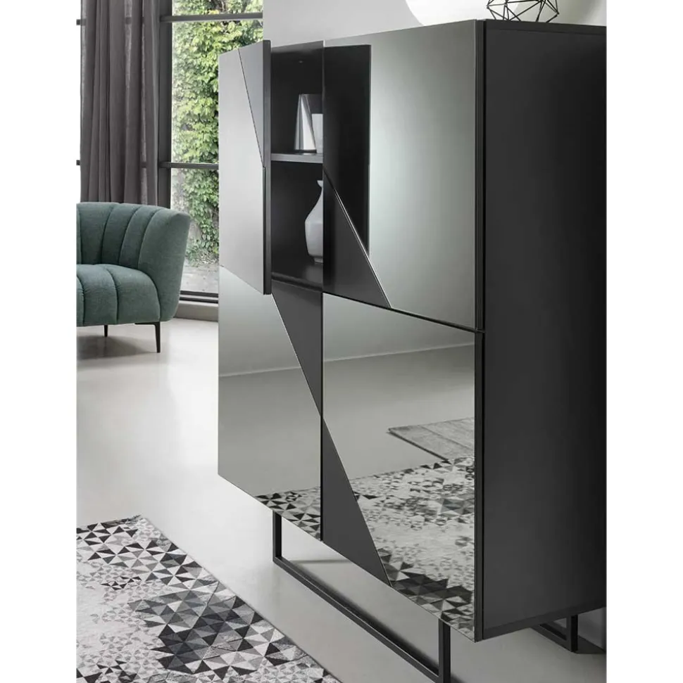 120x140 cm Highboard mit Spiegelglas in Rauchgrau - Razepta