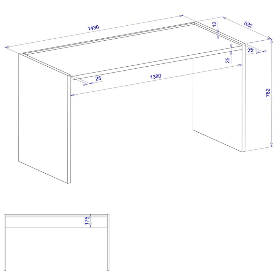 143x63 cm Schreibtisch in Wildeiche Optik & Anthrazit - Ahilav