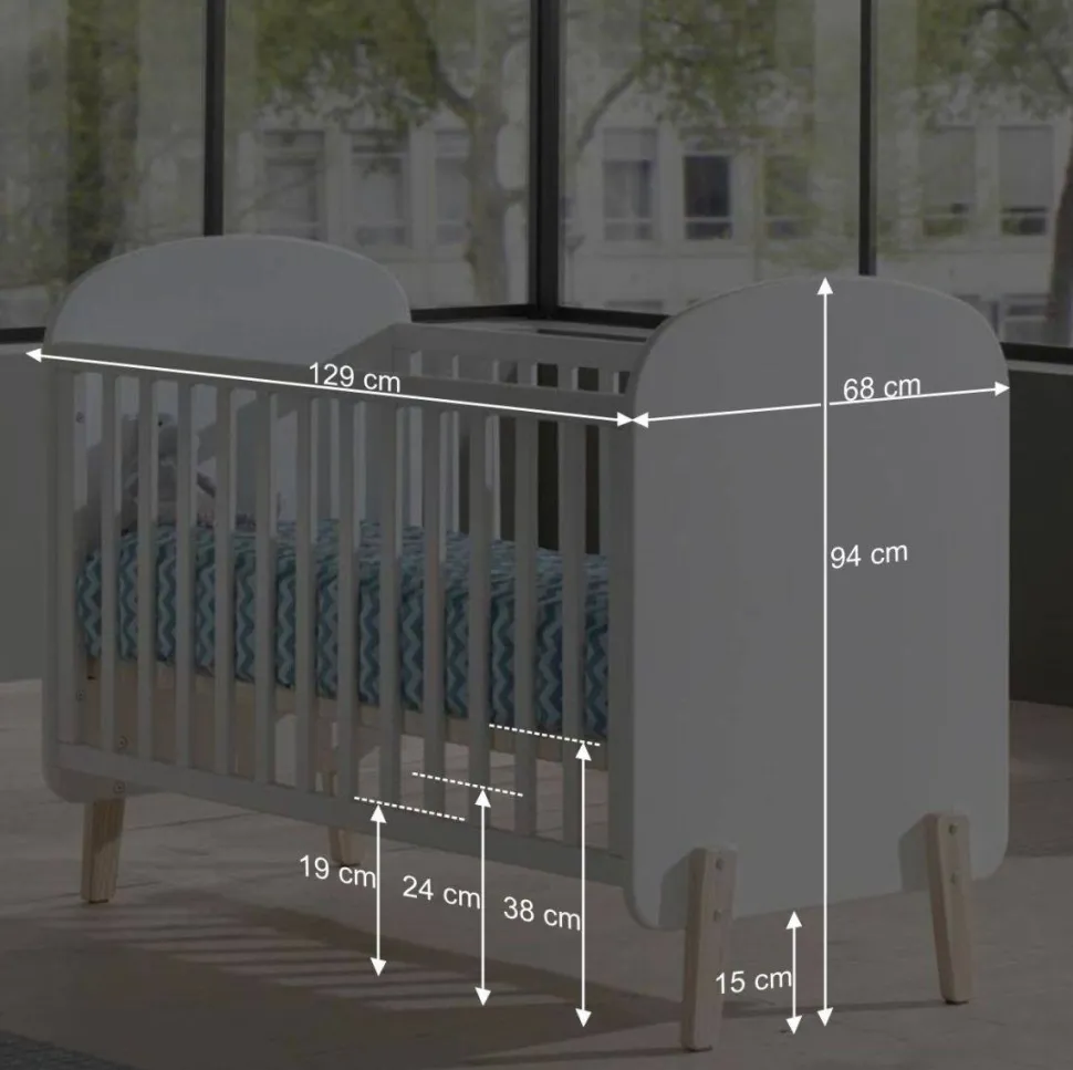 60x120 Design Babybett in Weiß Natur - Mauricia