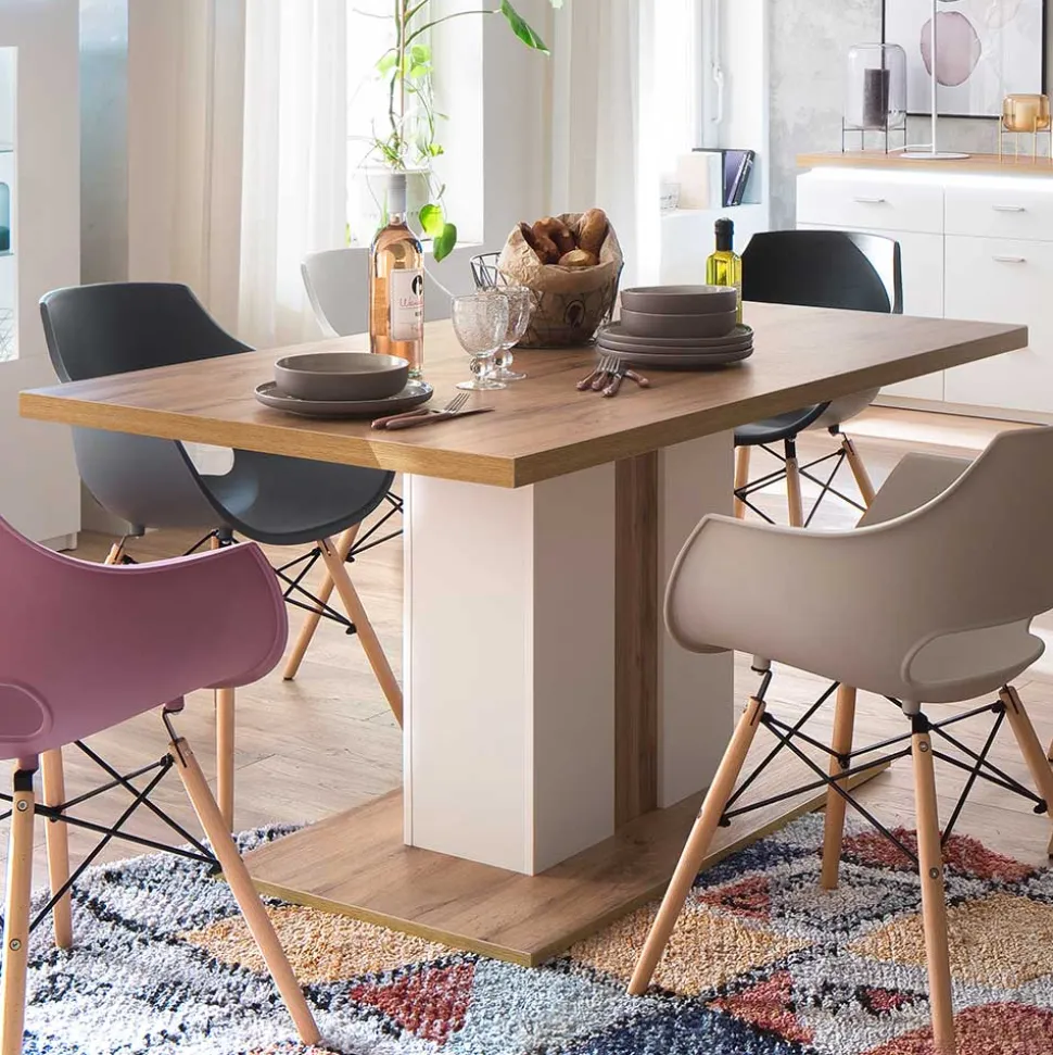 160x90 Esstisch mit Säulenfuß zweifarbig - Caldri