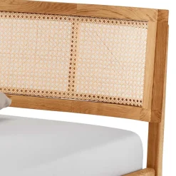 140x200 Holzbett aus Wildeiche mit Rattan - Ambrosso