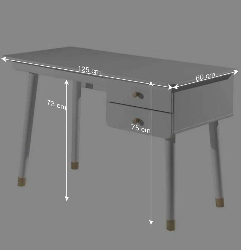 125x60 Jugend Schreibtisch in Weiß & Gold - Zimventa