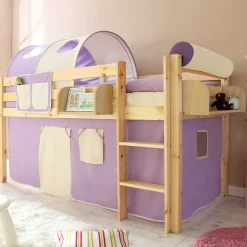 90x200 Kinderhochbett in Natur & Lila & Beige - Genfra