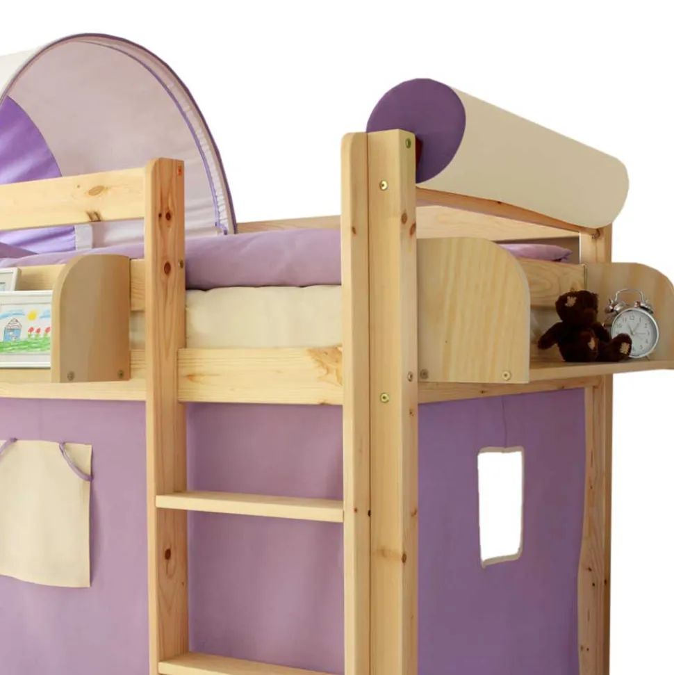 90x200 Kinderhochbett in Natur & Lila & Beige - Genfra