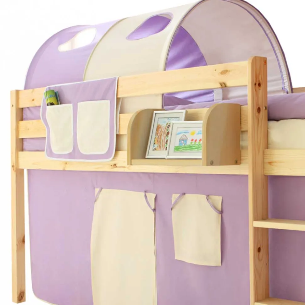 90x200 Kinderhochbett in Natur & Lila & Beige - Genfra