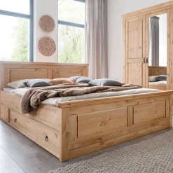 180x200 Landhausbett aus Kiefer gebeizt & geölt - Voeca
