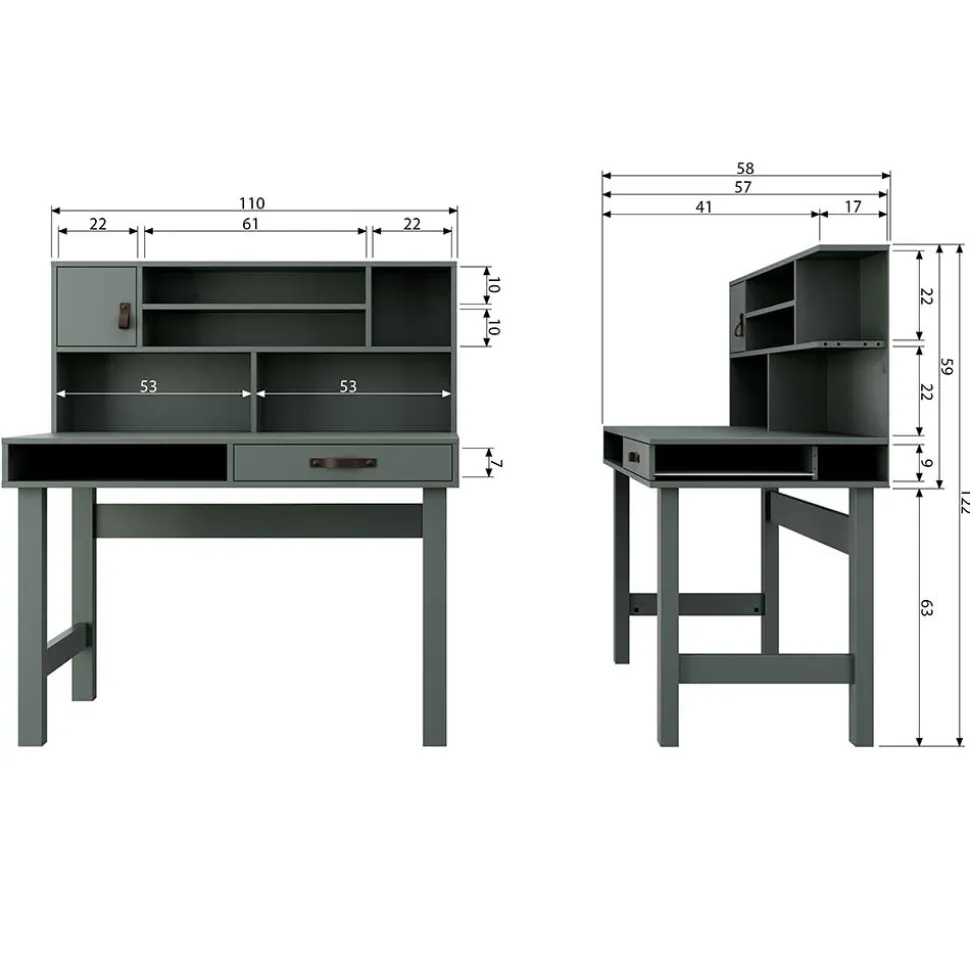 122x58 Schreibtisch mit Aufsatz in Graugrün - Daraon