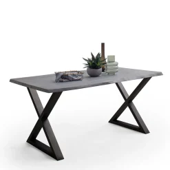 X-Bein Esszimmertisch mit Baumkante in Grau - Korcula