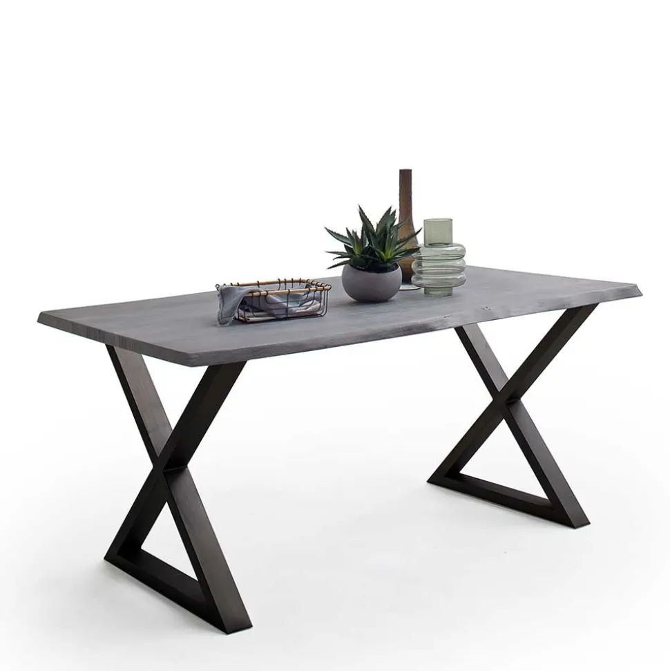 X-Bein Esszimmertisch mit Baumkante in Grau - Korcula