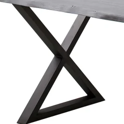 X-Bein Esszimmertisch mit Baumkante in Grau - Korcula