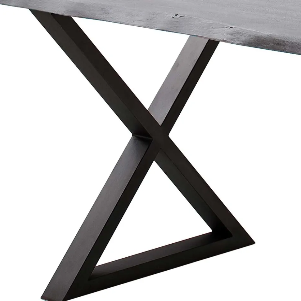 X-Bein Esszimmertisch mit Baumkante in Grau - Korcula