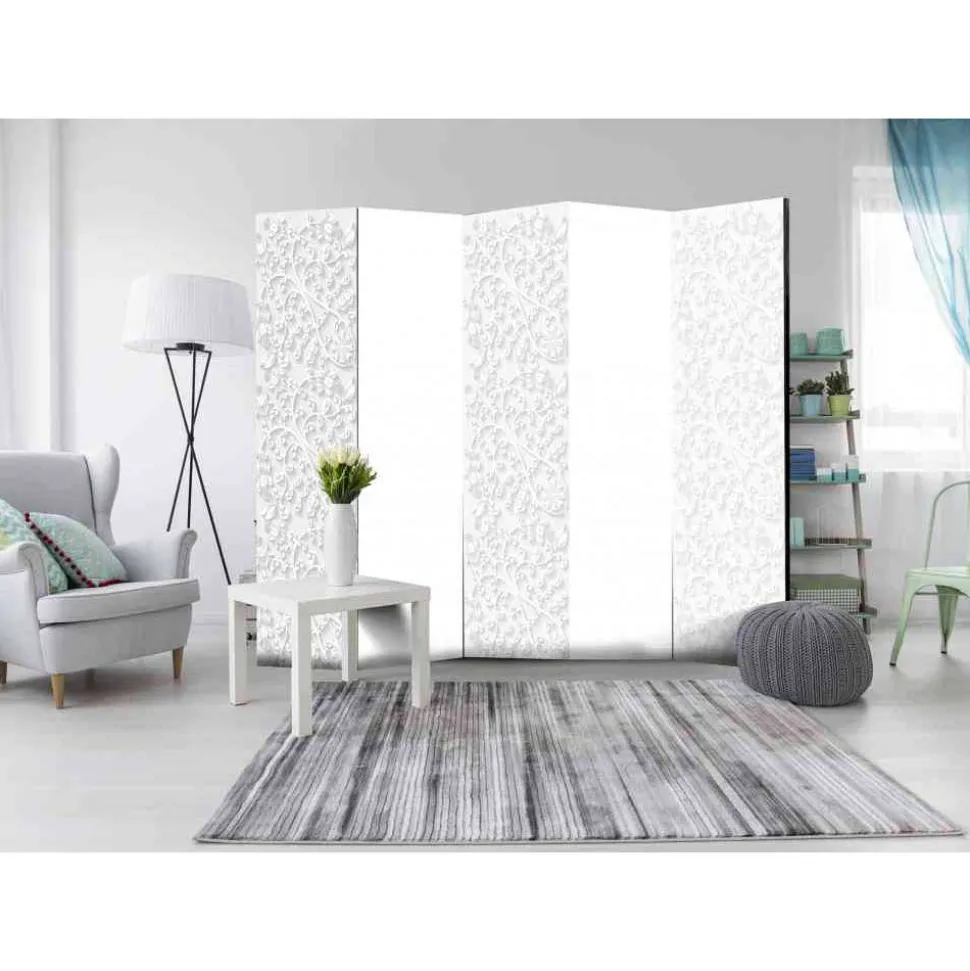 225x172cm Deko-Paravent in Weiß Hellgrau - Mivaldana