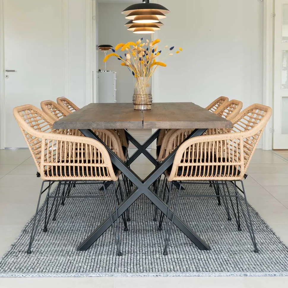 X-Fuß Esstisch & Geflechtstühle - Panales (siebenteilig)