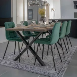 X-Fuß-Tisch & Samtstühle - Domniar (siebenteilig)