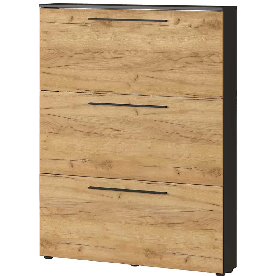 100x129x19 3 Klappen Schuhschrank in Wildeiche NB - Catrizia