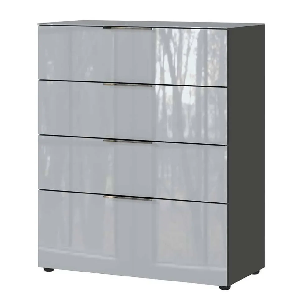 83x102x42 4 Schubladen Kommode mit Glas Front - Ruudy